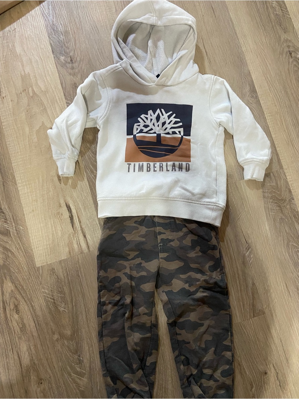 Timberland Cream Hoodie with Brown & Green Camo Joggers